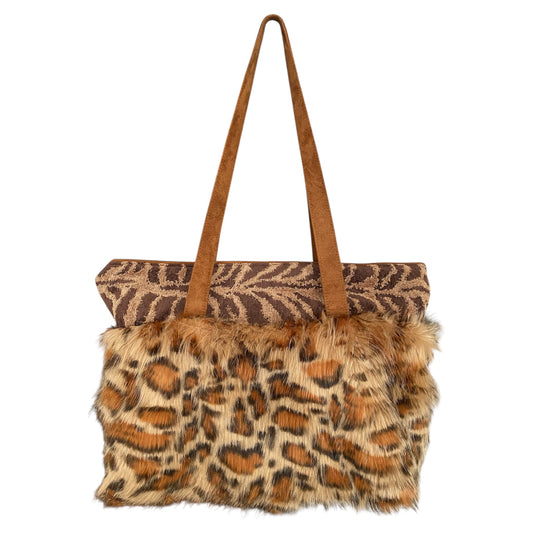 Faux Fur Leopard Upholstery Tote Bag