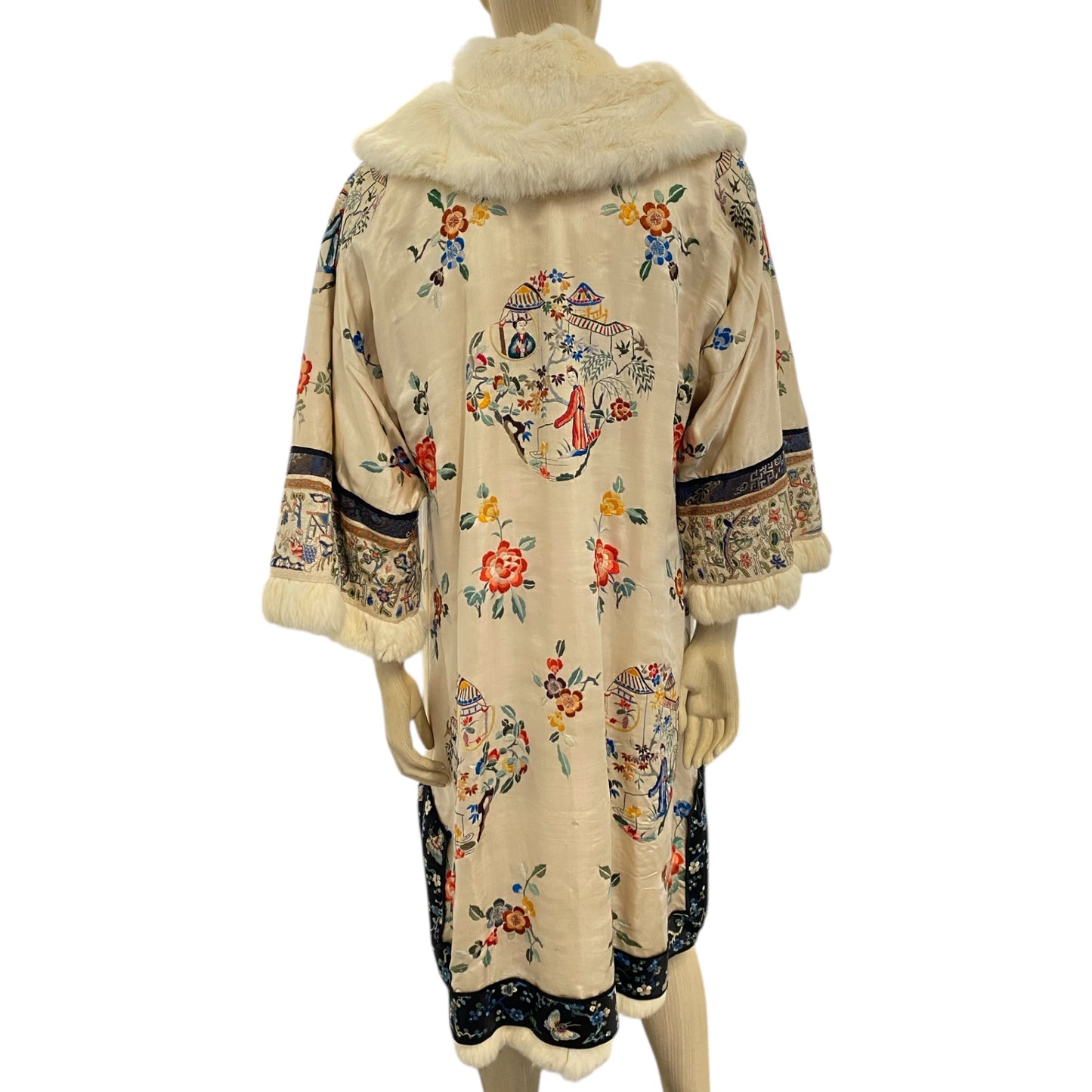 Circa 19th Century Chinese Silk Embroidered Rabbit Fur Lined Coat