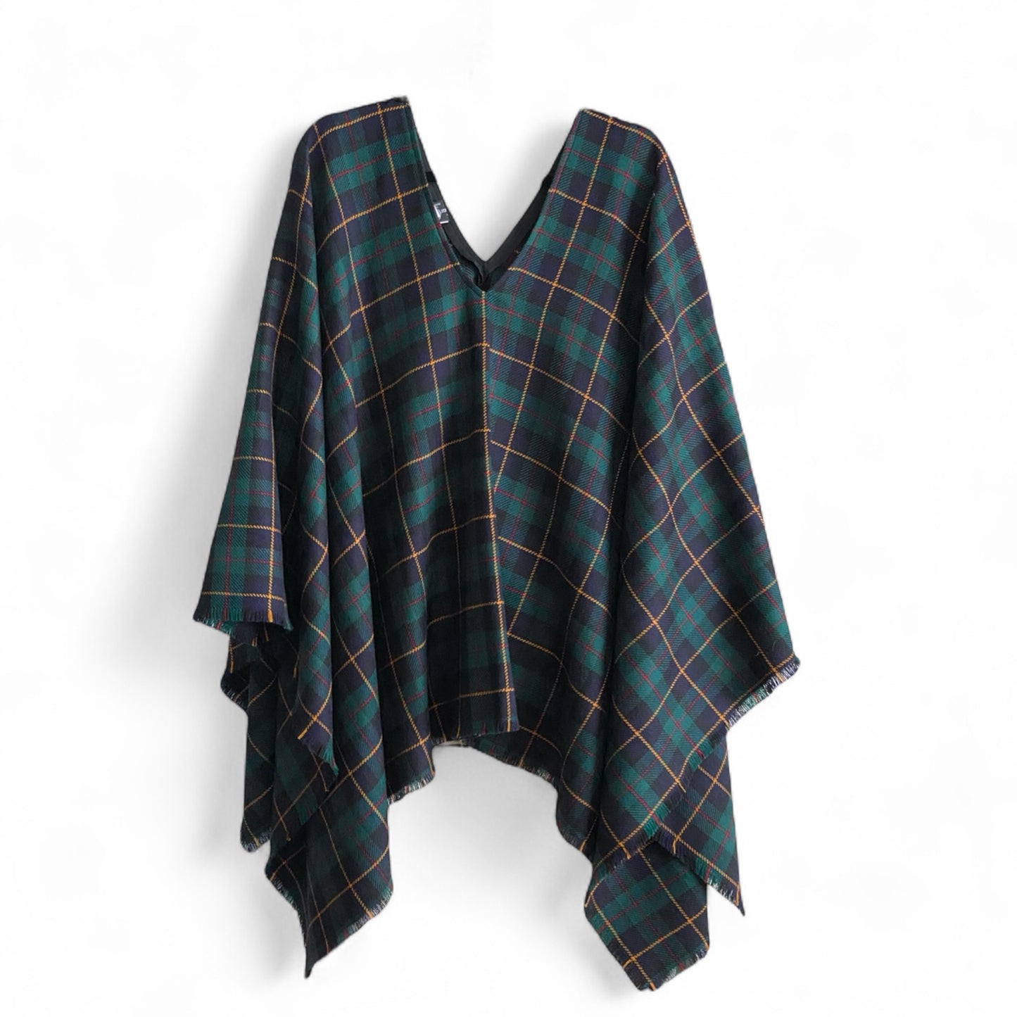 Early DKNY Green Tartan Plaid Cape Poncho