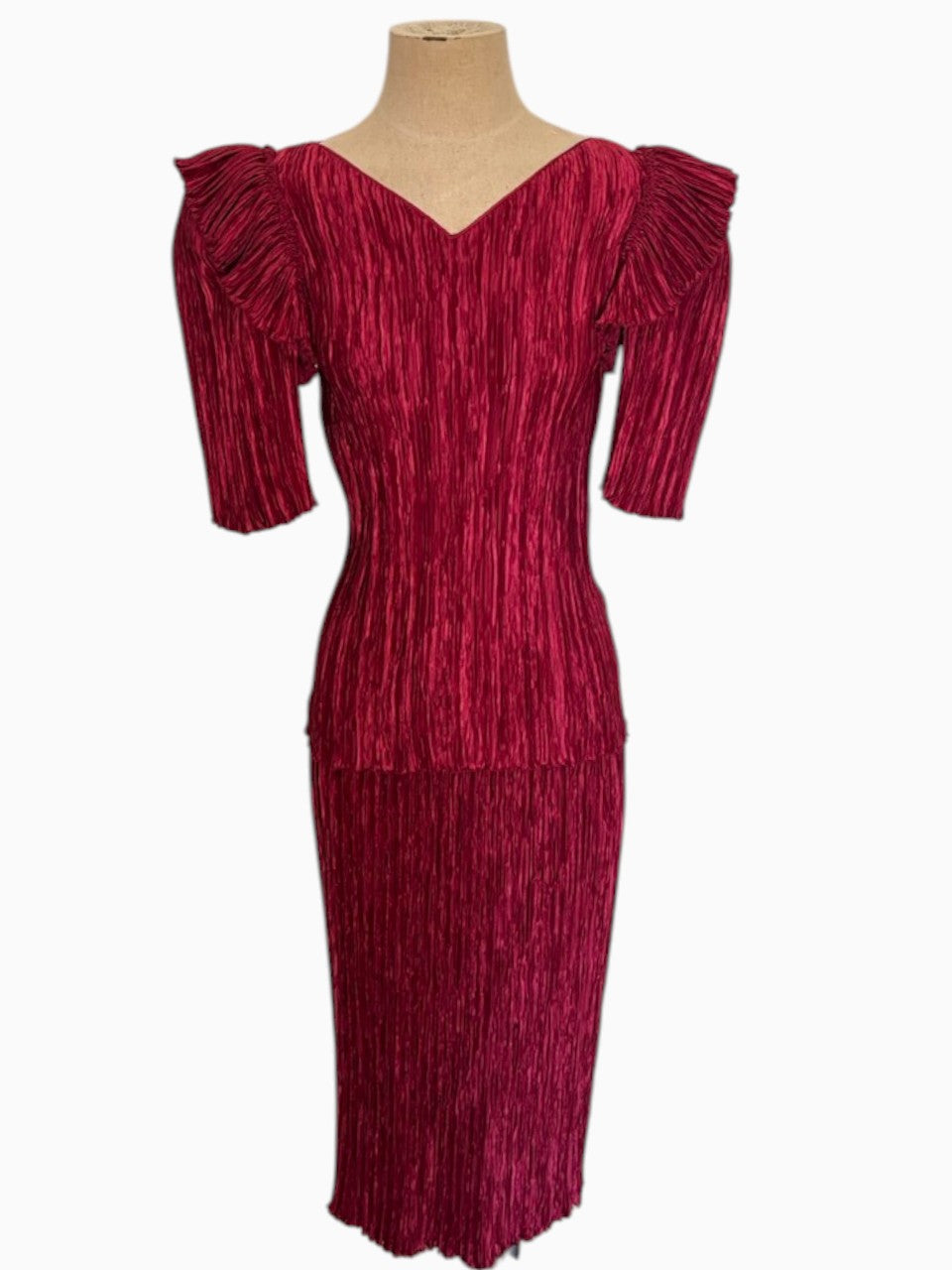 Mary McFadden Silk Pleated Top Skirt Set
