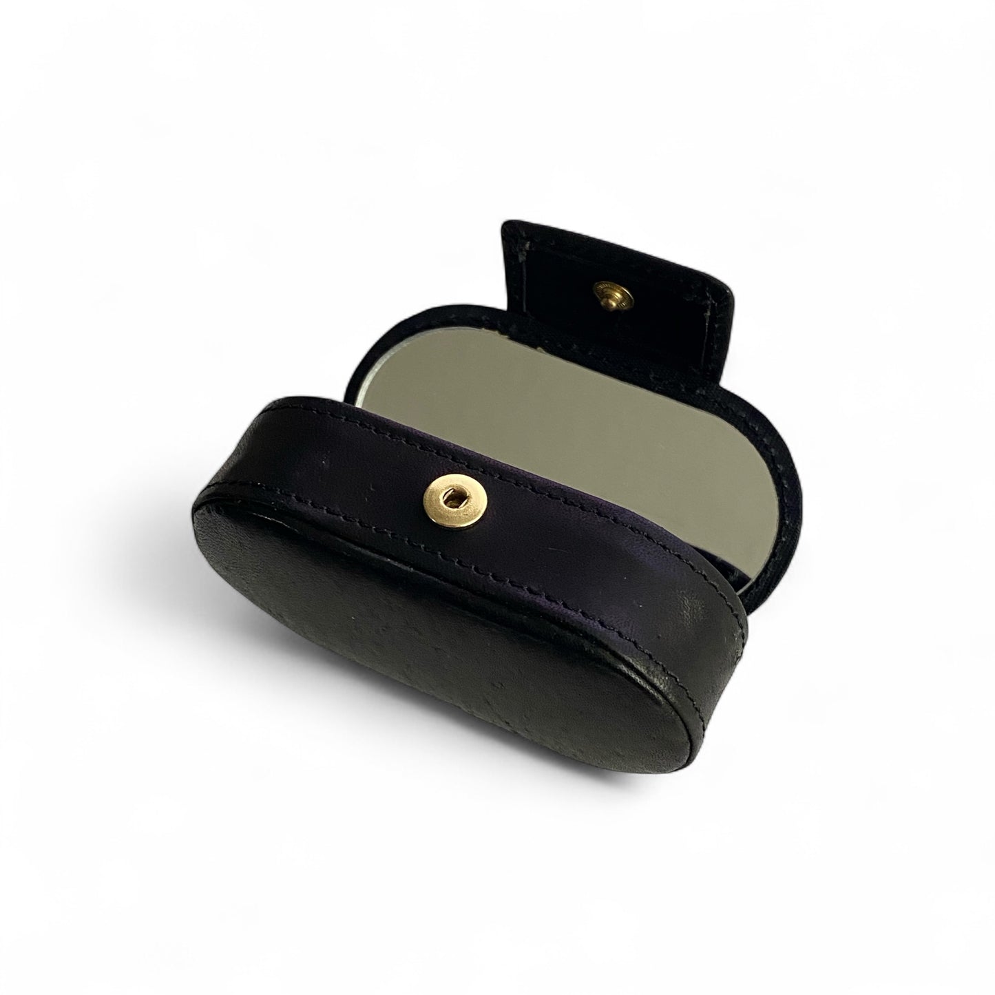 Vintage Black Leather Lipstick Case Mirror