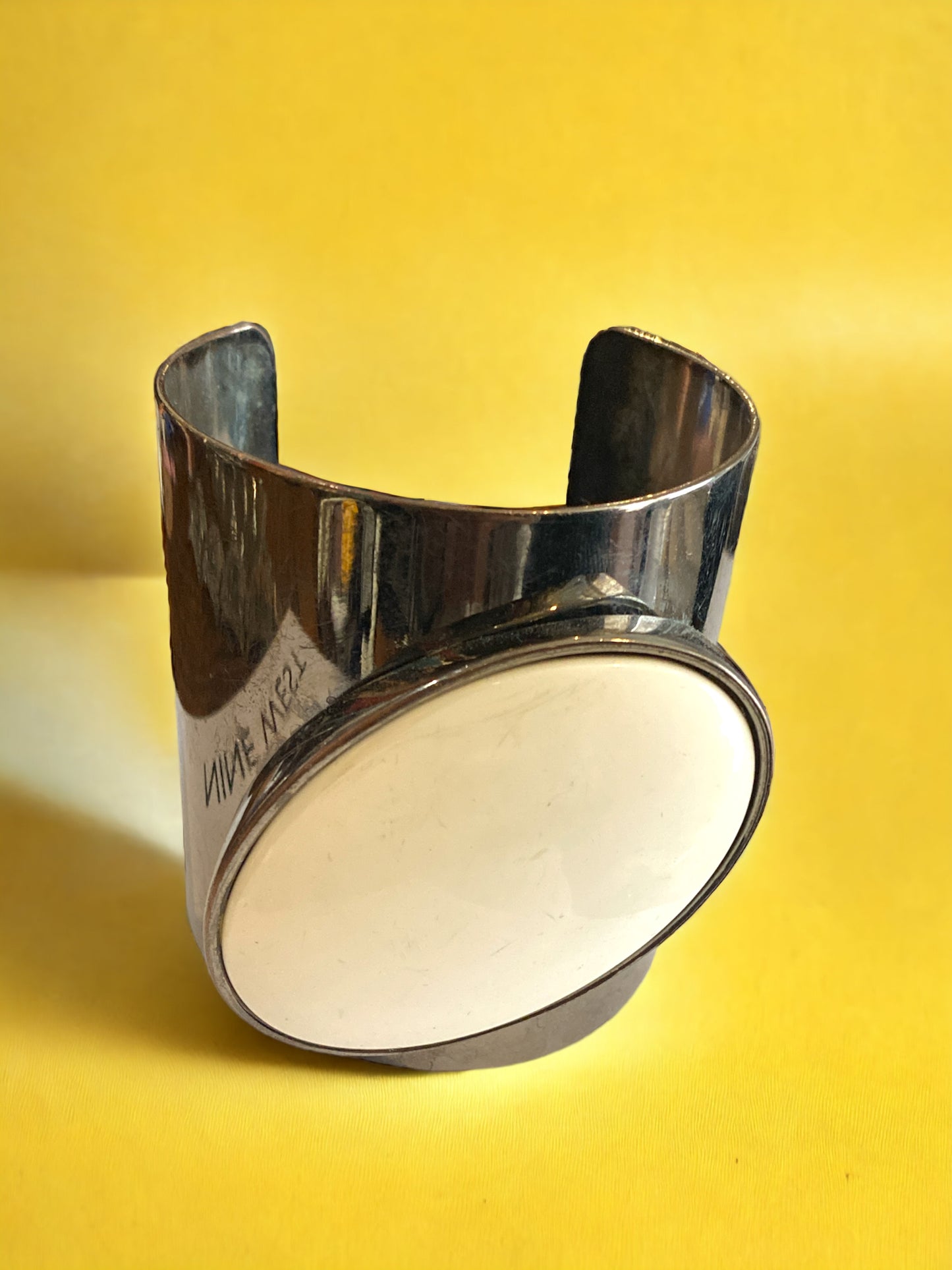 Gun Metal Cuff Ivory Resin Oval