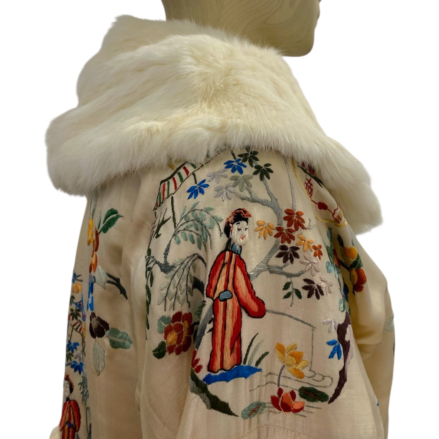 Circa 19th Century Chinese Silk Embroidered Rabbit Fur Lined Coat