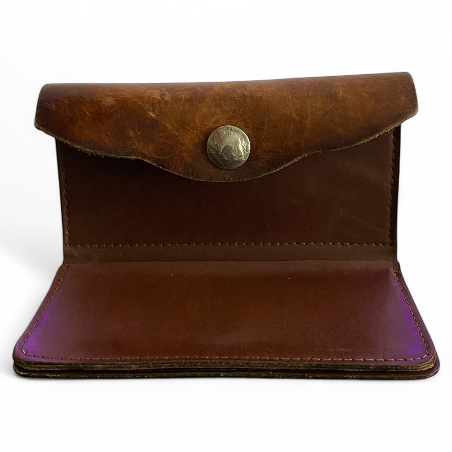 Handcrafted Stamped Leather Wallet Buffalo Snap Button