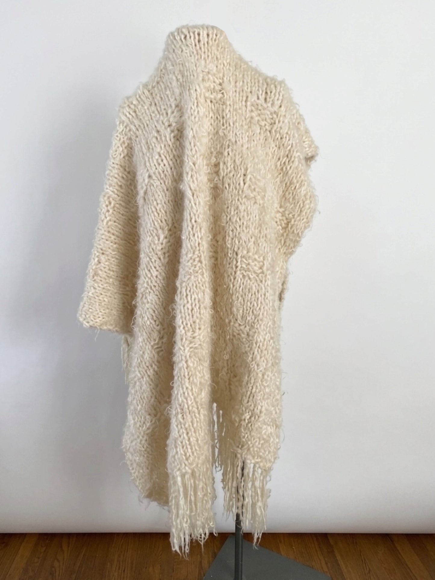 Hand Knit Mohair Throw Shawl w/ Fringe