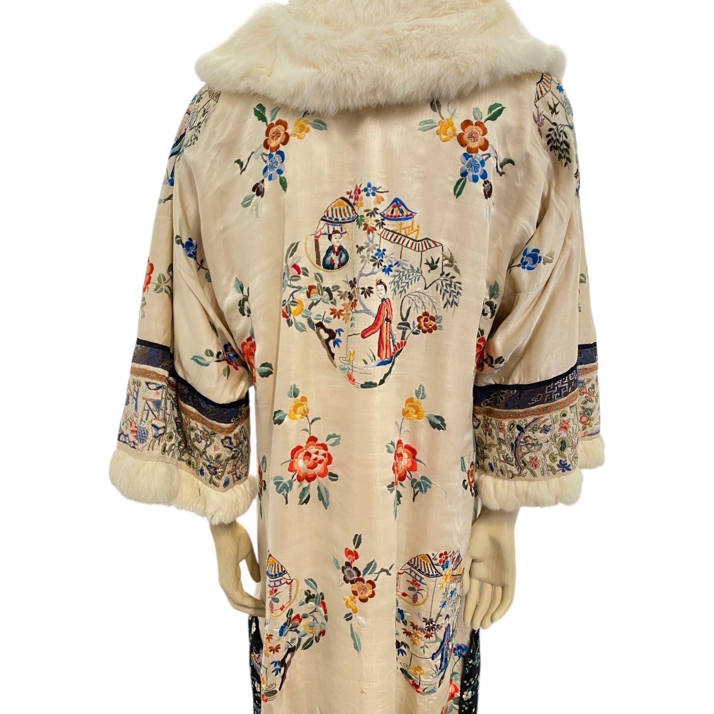Circa 19th Century Chinese Silk Embroidered Rabbit Fur Lined Coat