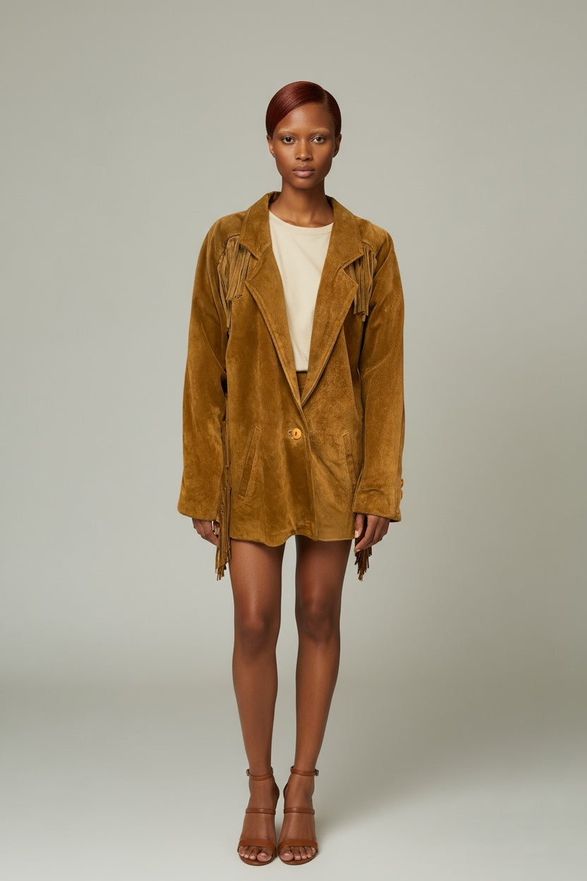 Comint Tan Suede Fringe Blazer Jacket