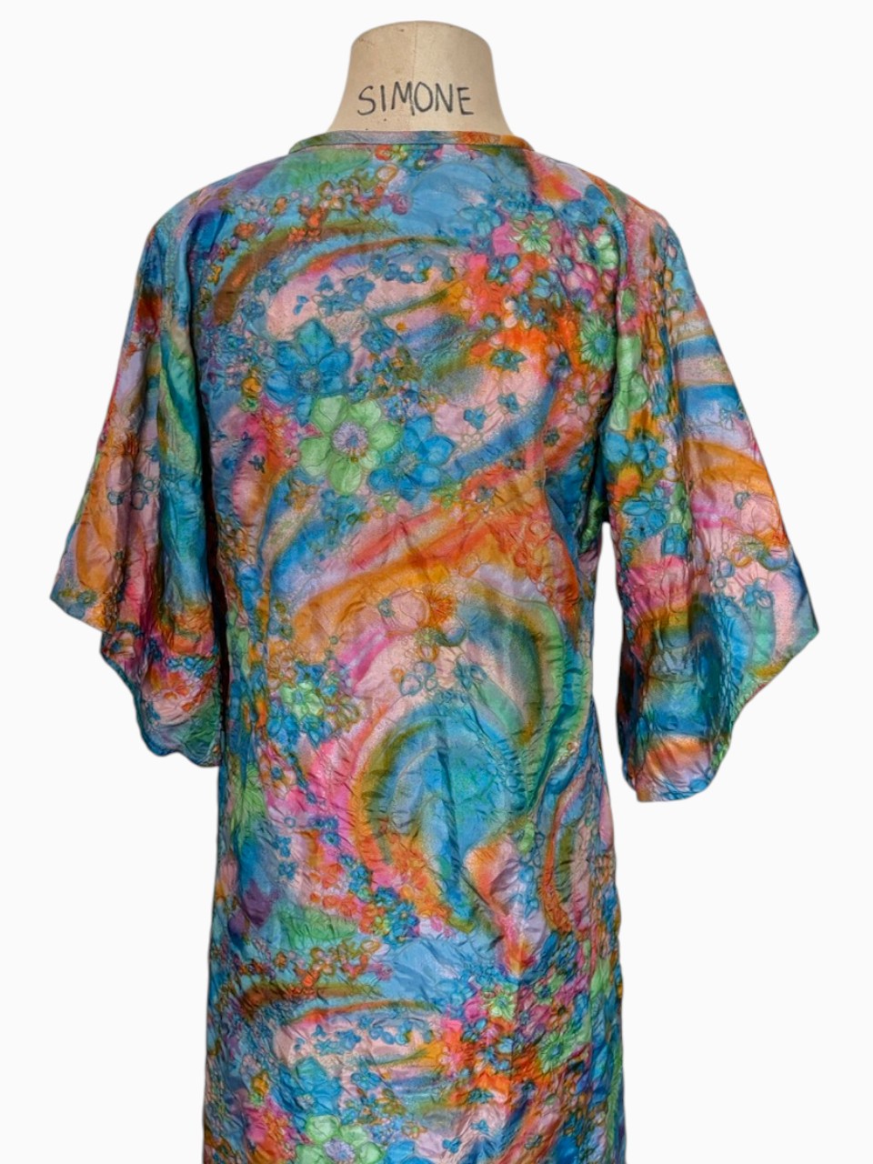 60s Blue Multi Water Color Textural Caftan