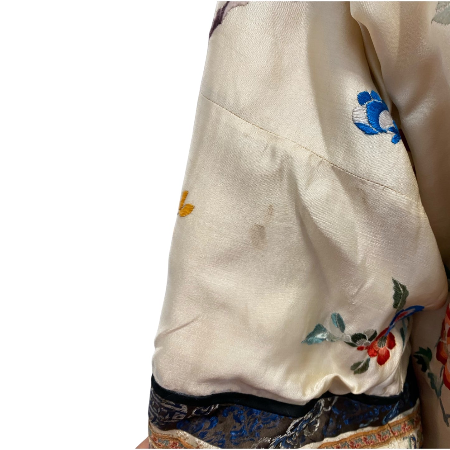 Circa 19th Century Chinese Silk Embroidered Rabbit Fur Lined Coat