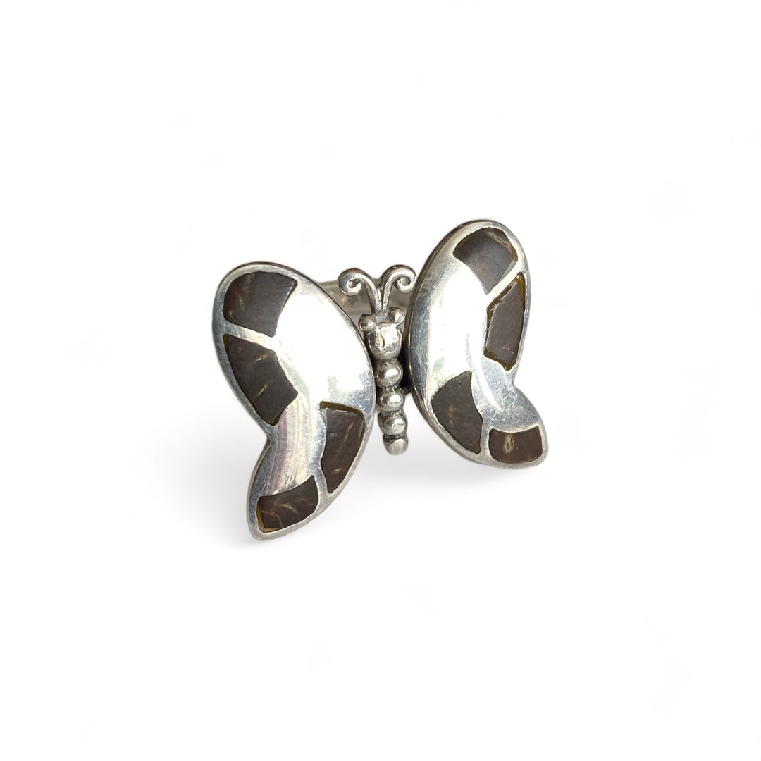 Sterling Silver Articulated Inlay Butterfly Ring