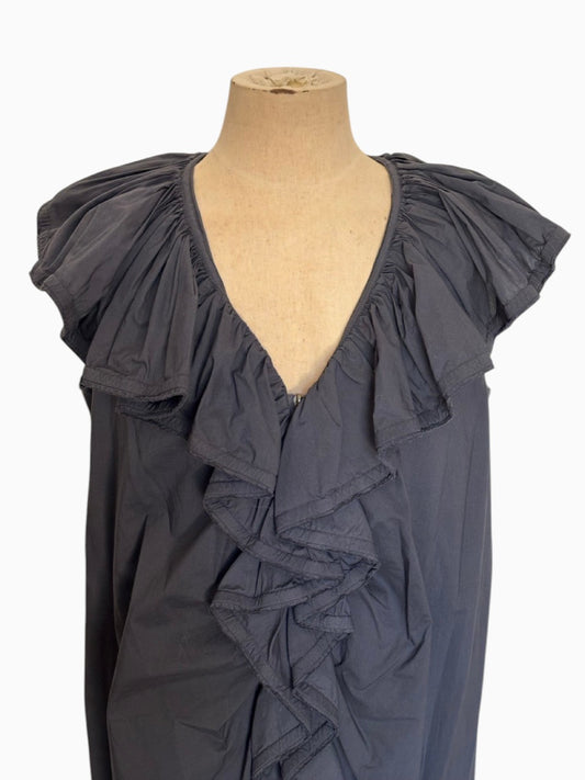 Lanvin High-Low Utilitarian Luxury Cotton Dress Cascading Ruffles