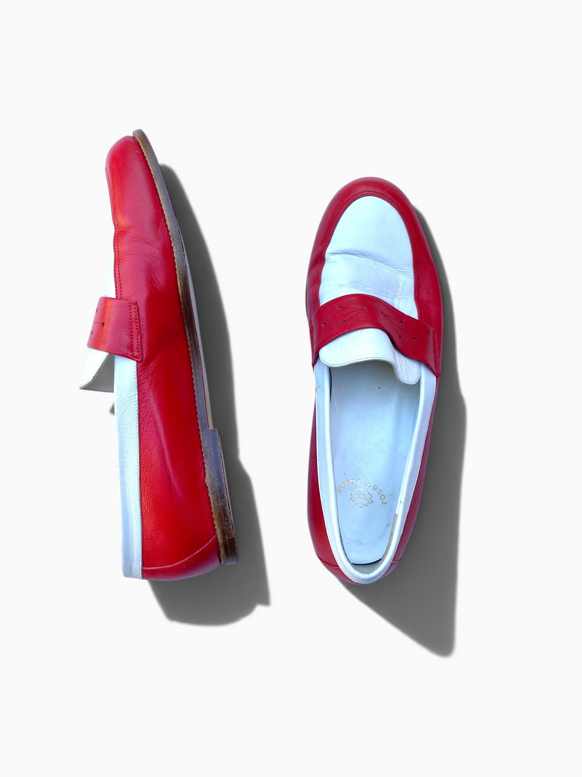 LaliSimone Rose’s Roses red and white leather loafers with a classic penny strap design, made in Italy.