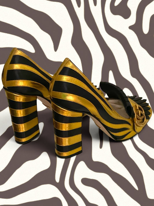 Gucci Marmont Pumps Gold and Black Flame