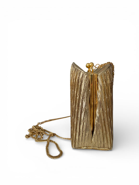 Gold Lamé Wedged Crossbody Purse