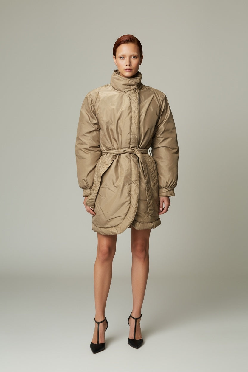 Lustrous Belted Puffer Coat