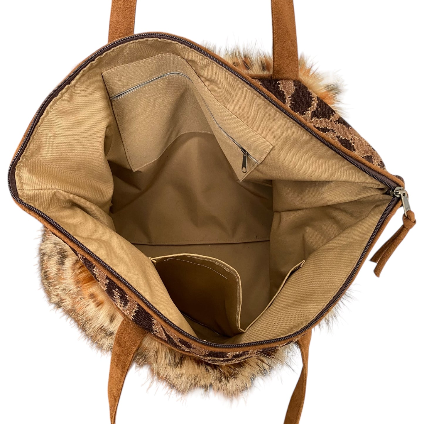 Faux Fur Leopard Upholstery Tote Bag