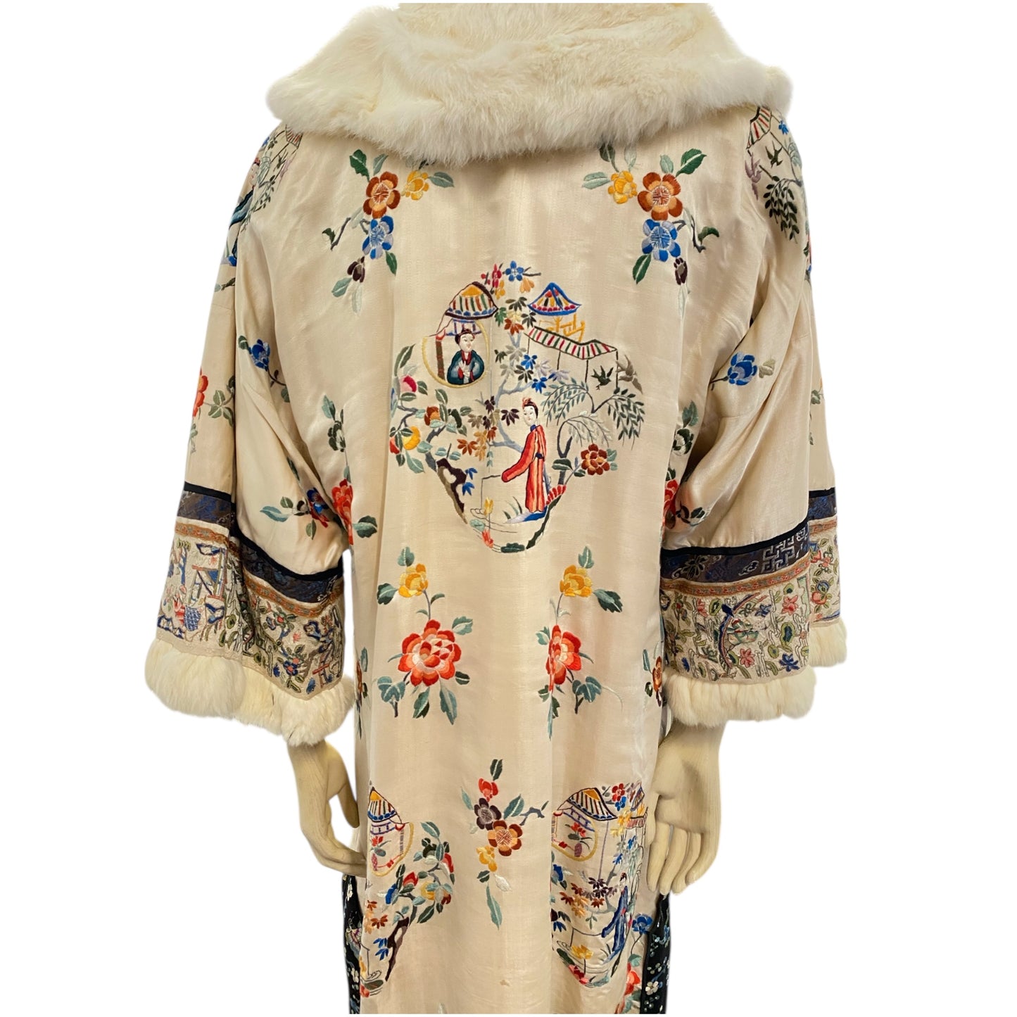 Circa 19th Century Chinese Silk Embroidered Rabbit Fur Lined Coat