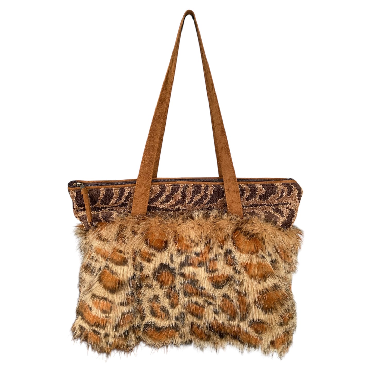 Faux Fur Leopard Upholstery Tote Bag