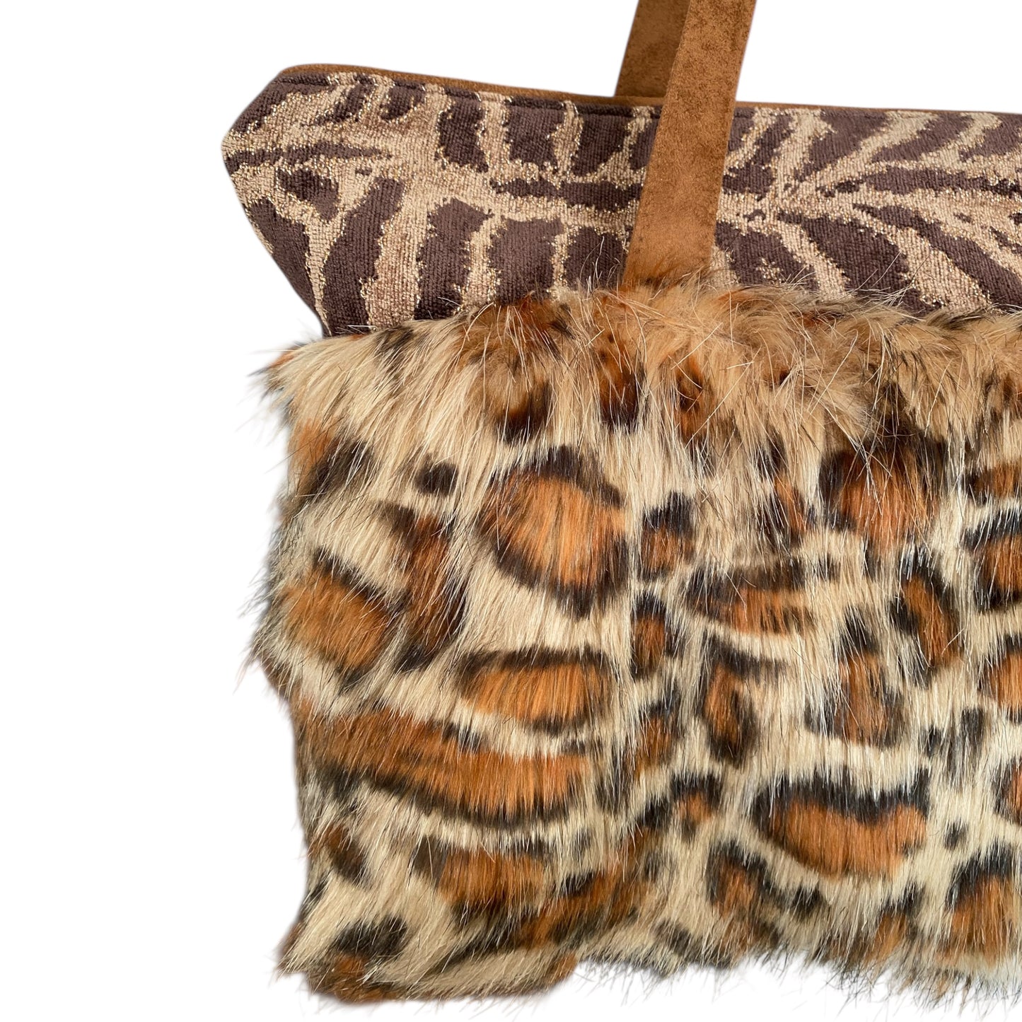 Faux Fur Leopard Upholstery Tote Bag