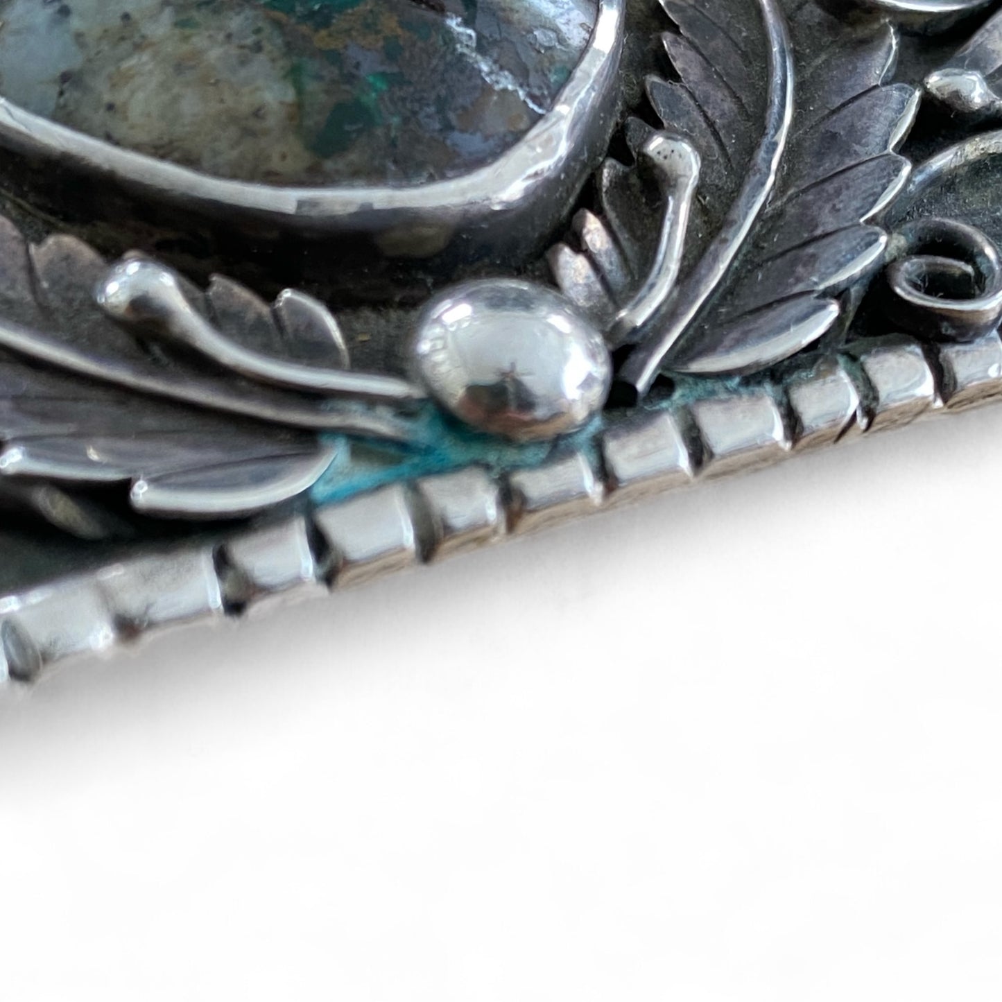 Signed Navajo Buckle Bear Claw Turquoise Stone