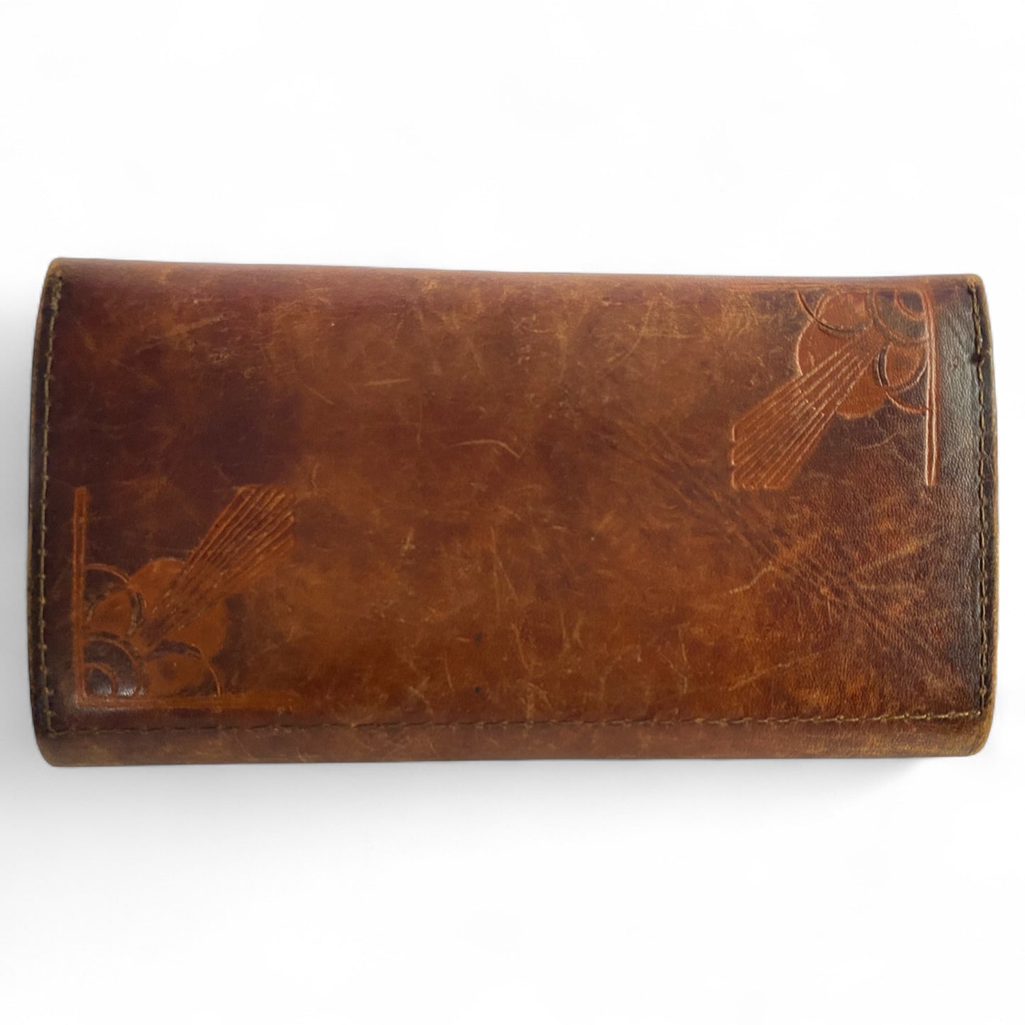 Handcrafted Stamped Leather Wallet Buffalo Snap Button
