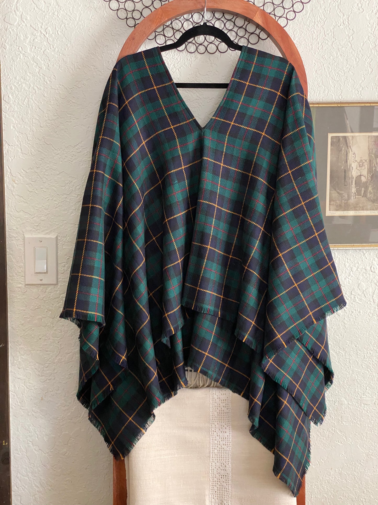 Early DKNY Green Tartan Plaid Cape Poncho