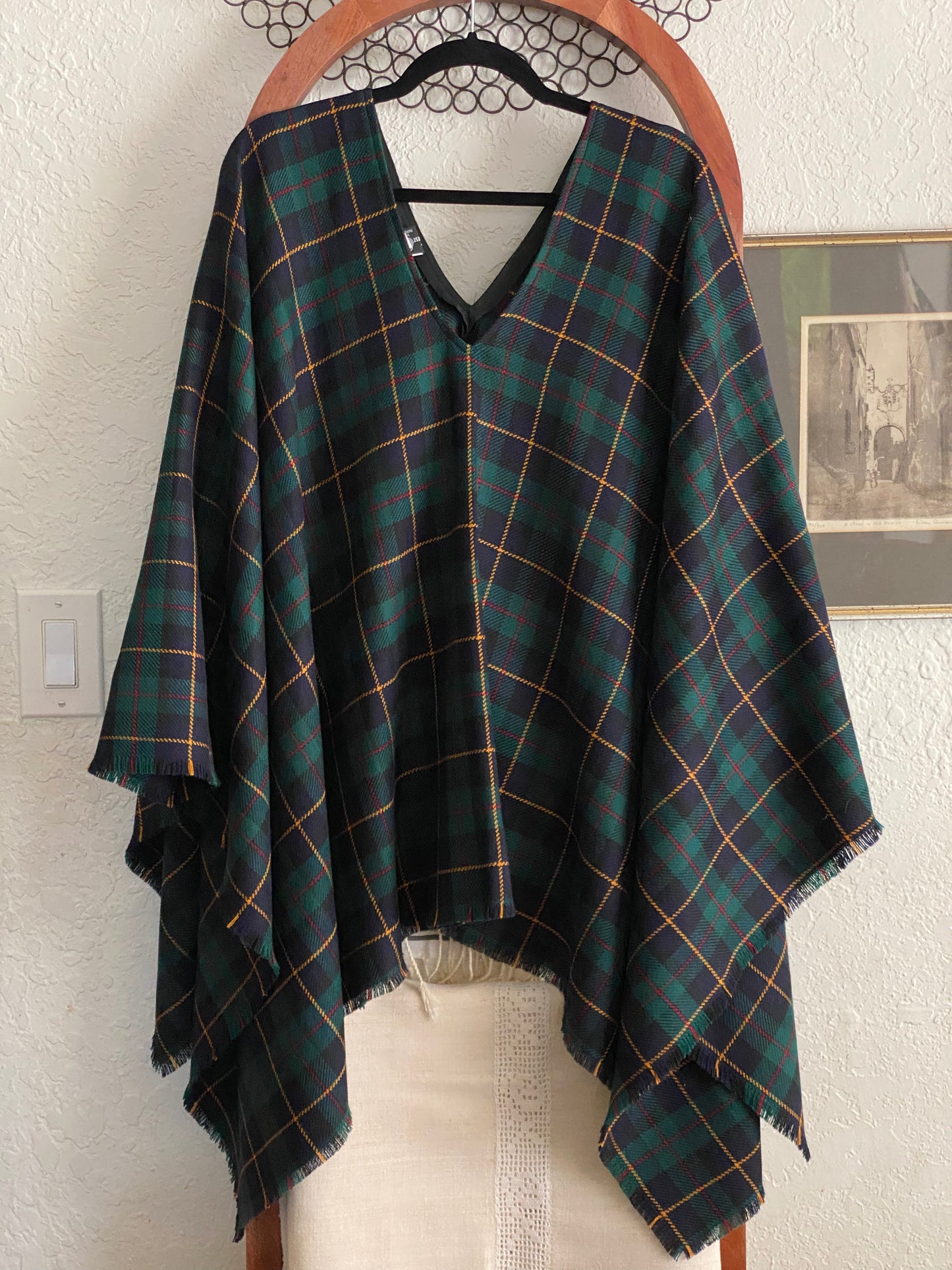 Early DKNY Green Tartan Plaid Cape Poncho