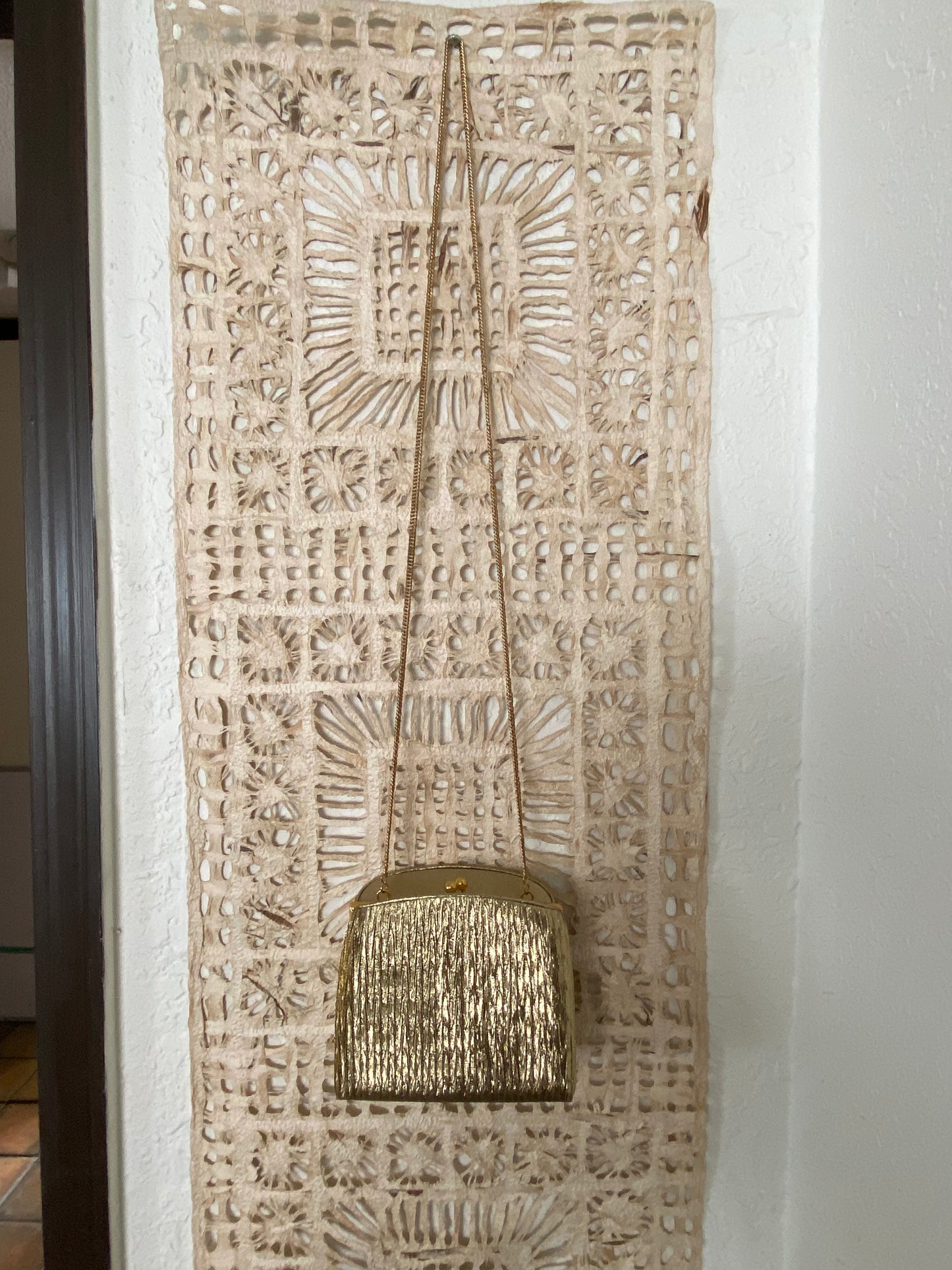 Gold Lamé Wedged Crossbody Purse