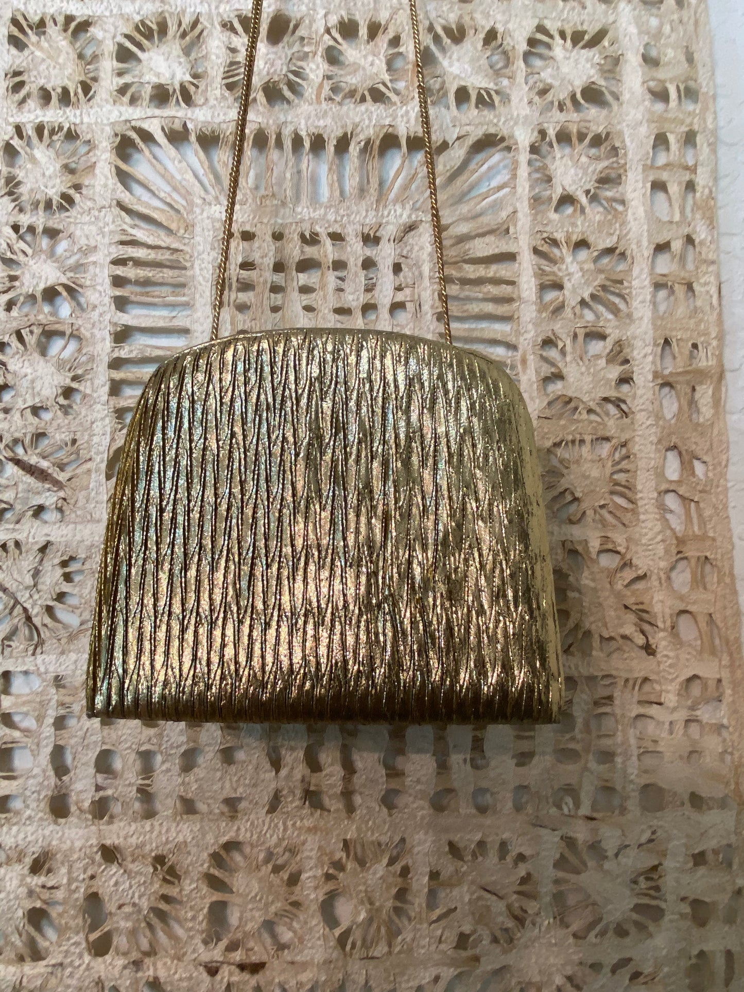 Gold Lamé Wedged Crossbody Purse