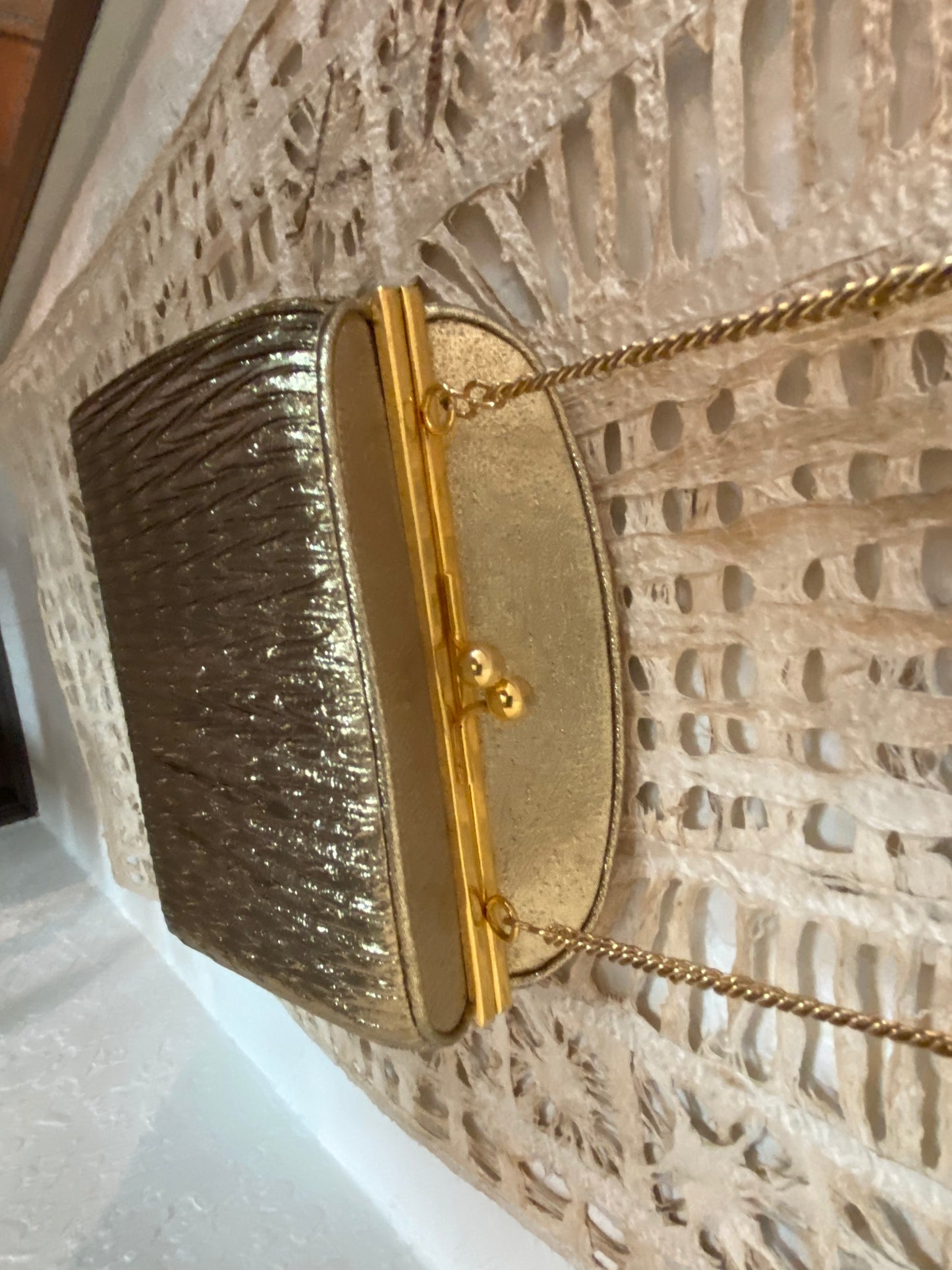 Gold Lamé Wedged Crossbody Purse