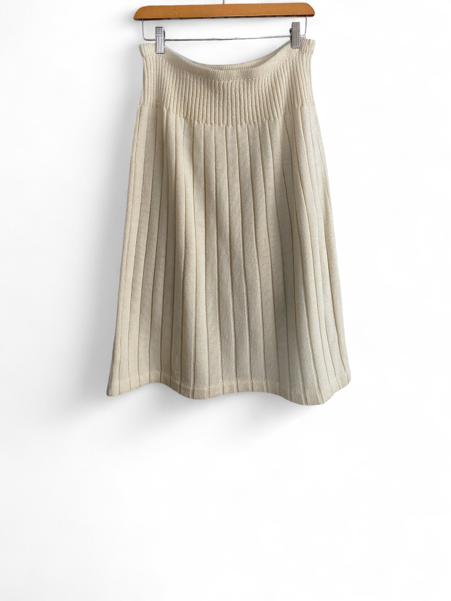 Cream Color Wool Ribbed A-Line Skirt