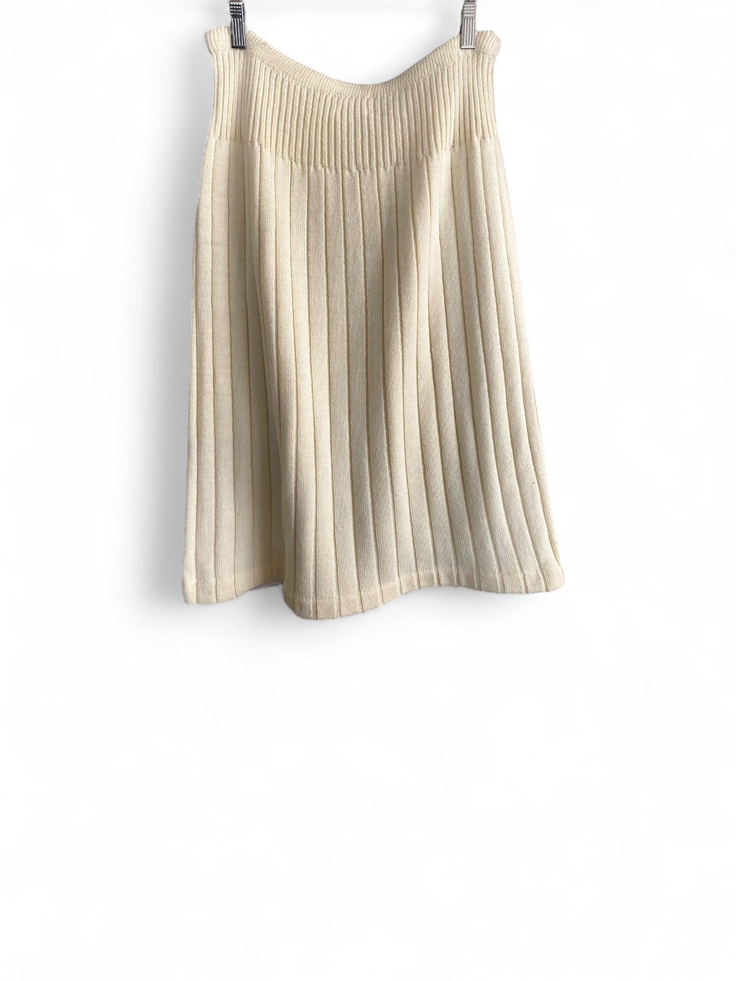 Cream Color Wool Ribbed A-Line Skirt