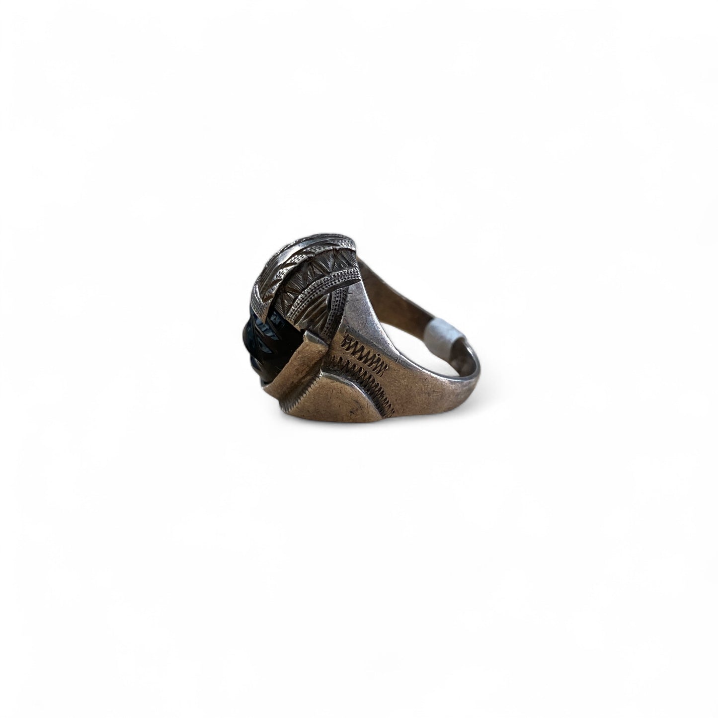 Olmec Warrior Head Onyx Head Sterling Silver Ring
