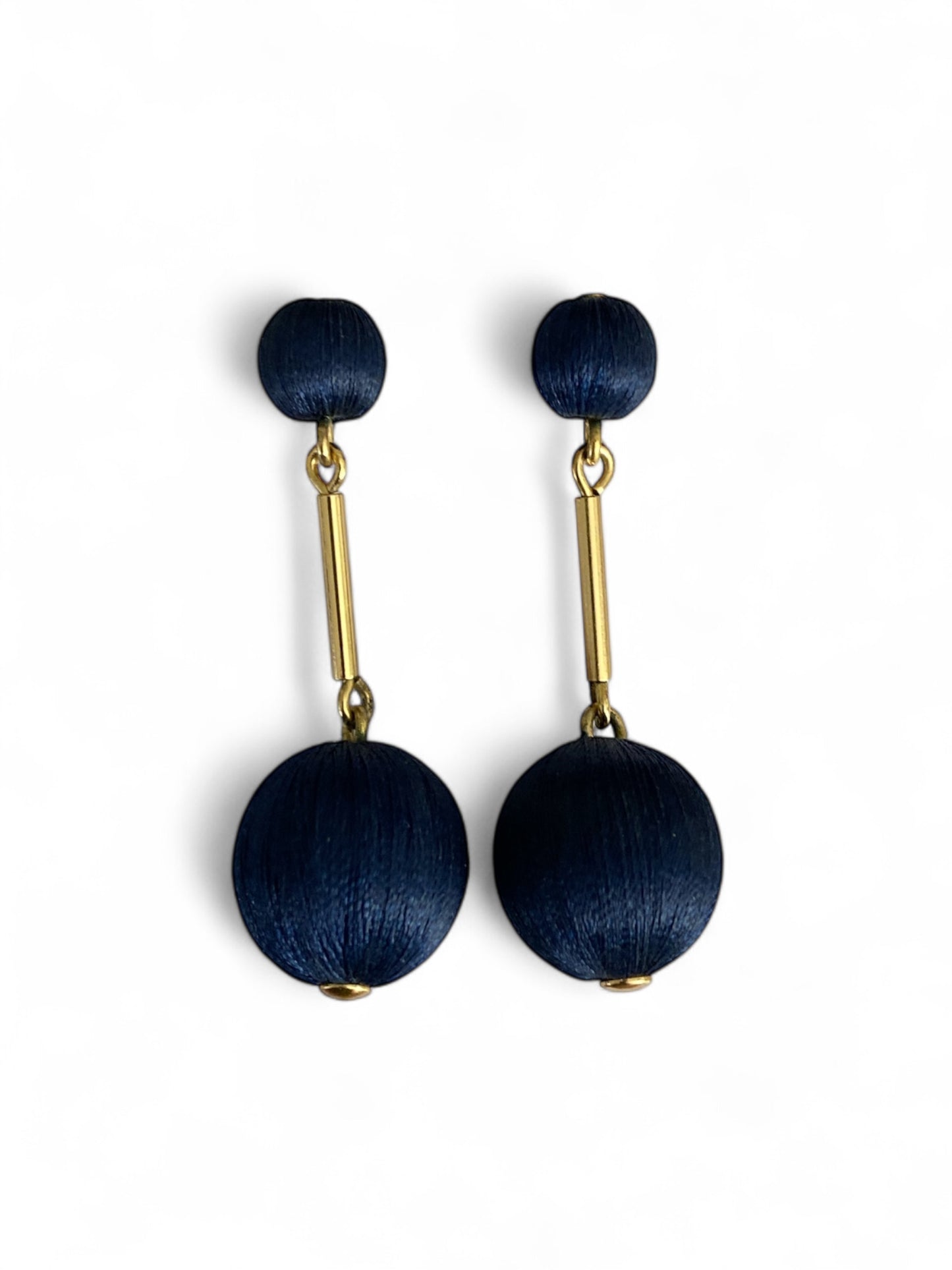 Navy Blue Threaded Orb Dangling Earrings