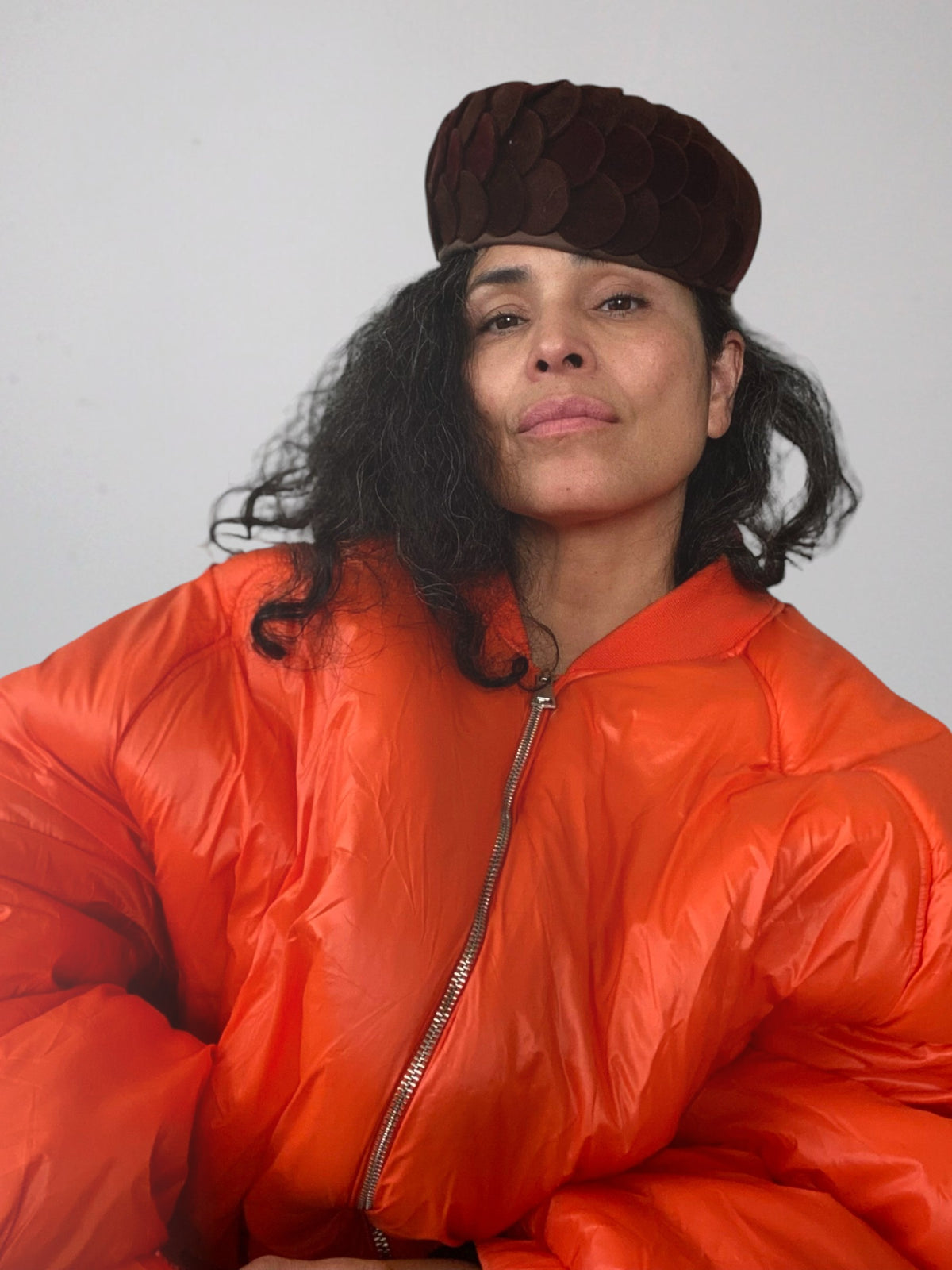 Orange Bomber Jacket Exaggerated Sleeves