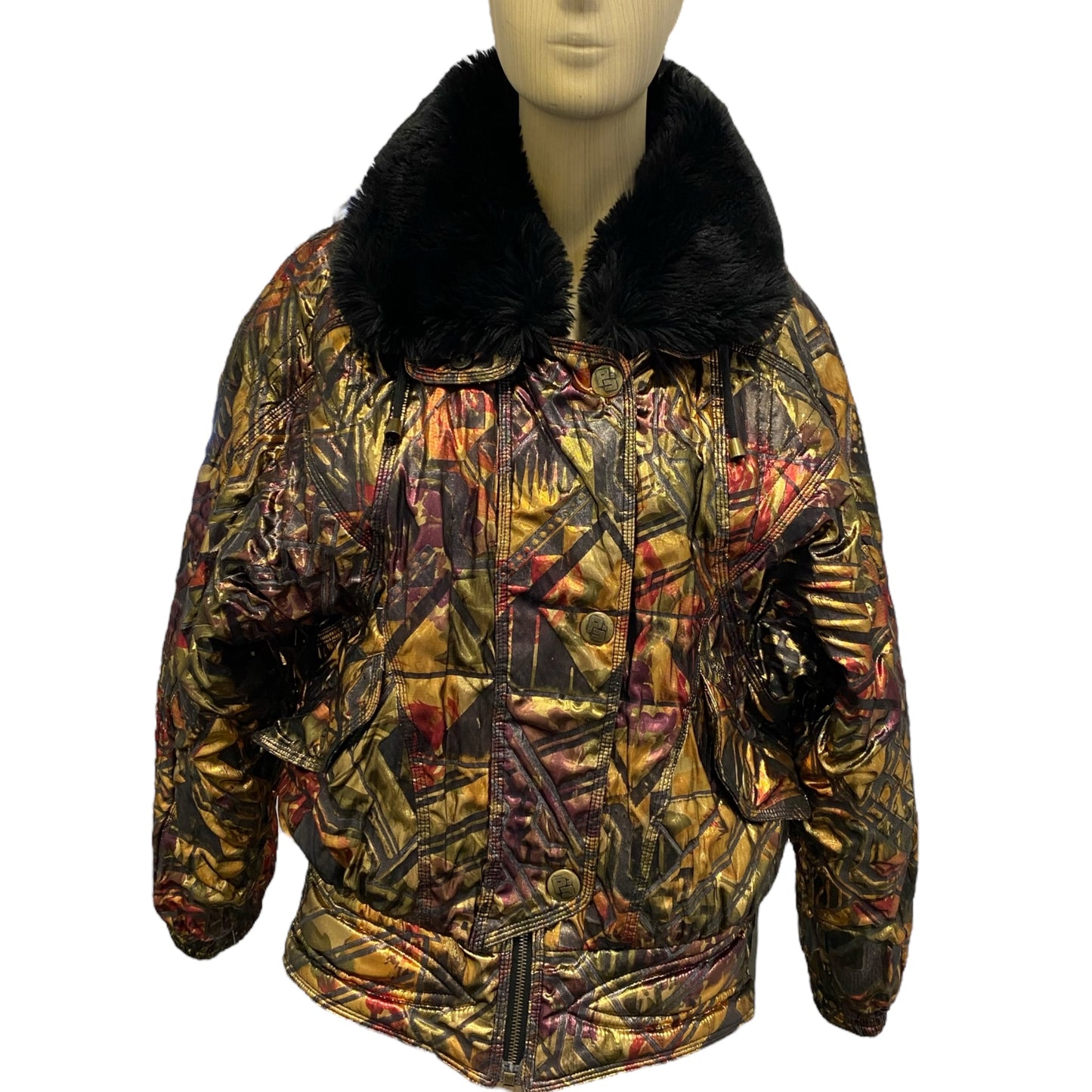Metallic Jacket Faux Fur Collar