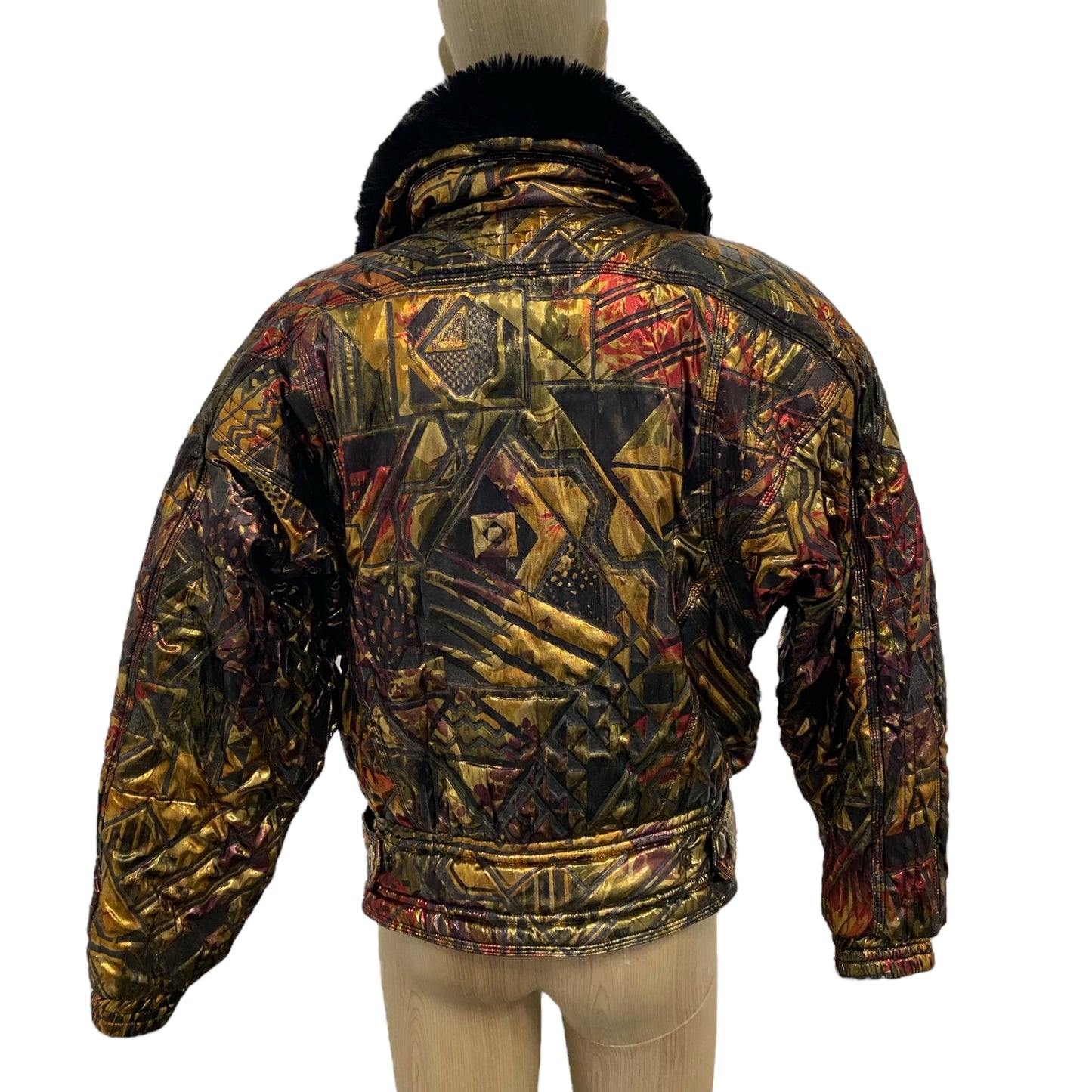 Metallic Jacket Faux Fur Collar