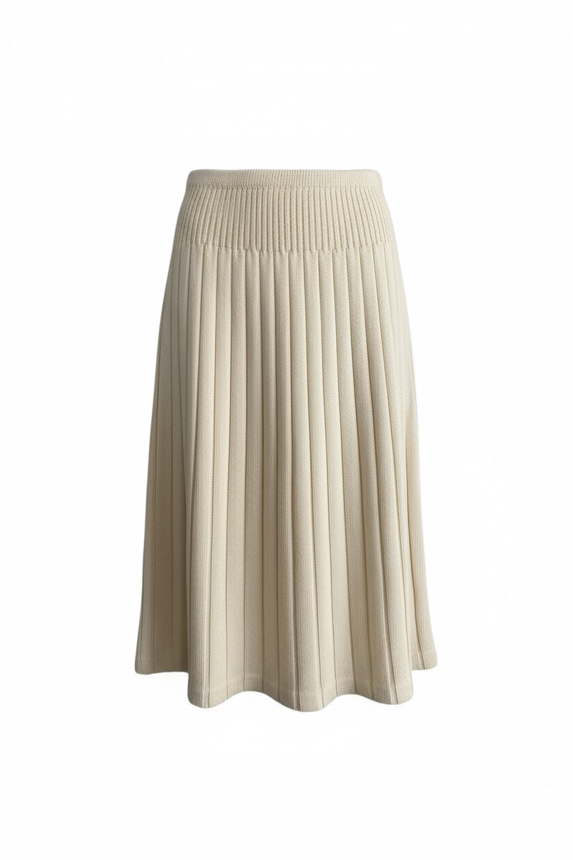 Cream Color Wool Ribbed A-Line Skirt
