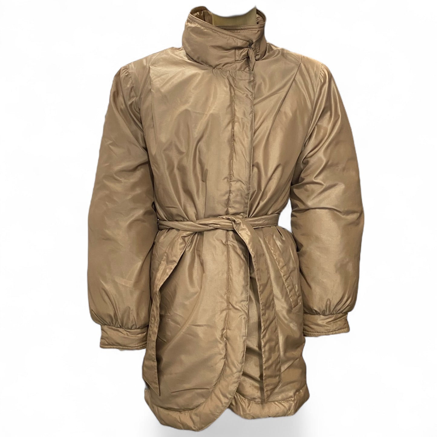 Lustrous Belted Puffer Coat