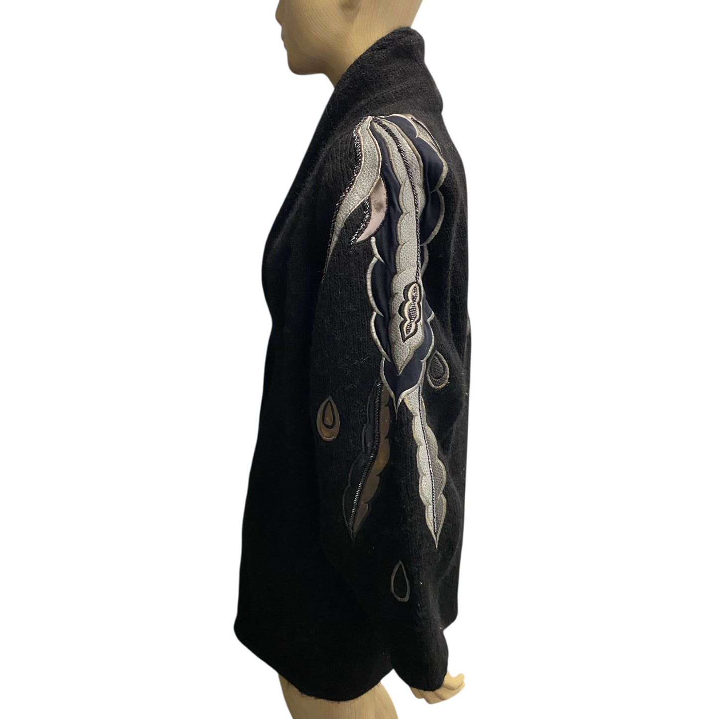 Black Cocoon Sweater with Appliqués