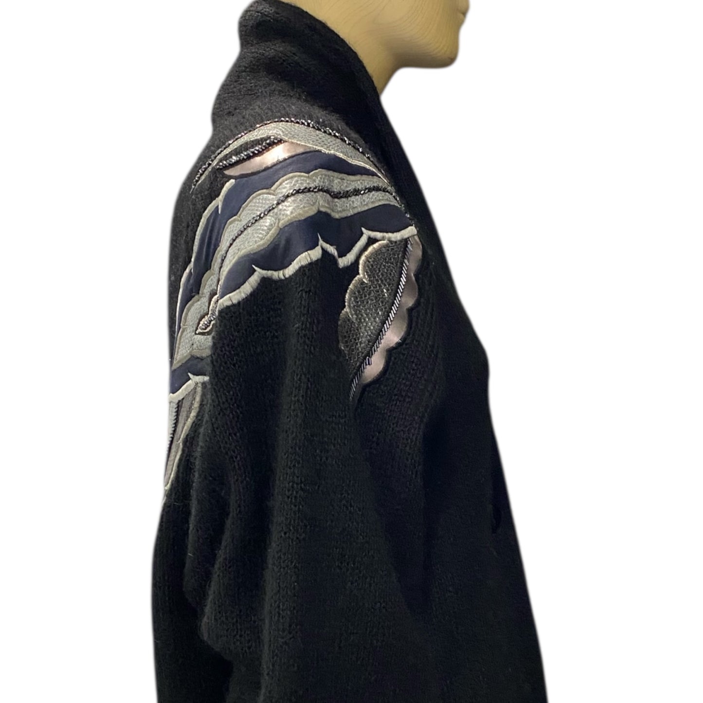 Black Cocoon Sweater with Appliqués