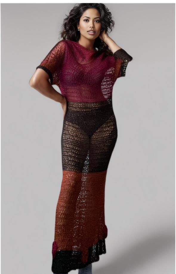 Agatha Color Block Crochet Dress