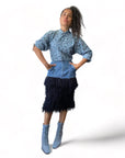 Upcycled Vintage Denim Skirt Fringe Layers