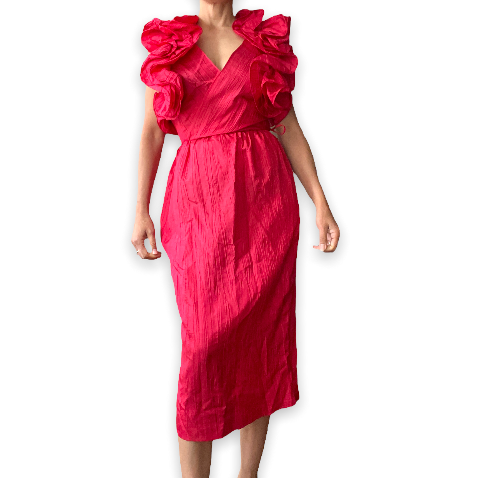 B.B. Collections Red Ruffled Sleeve Dress
