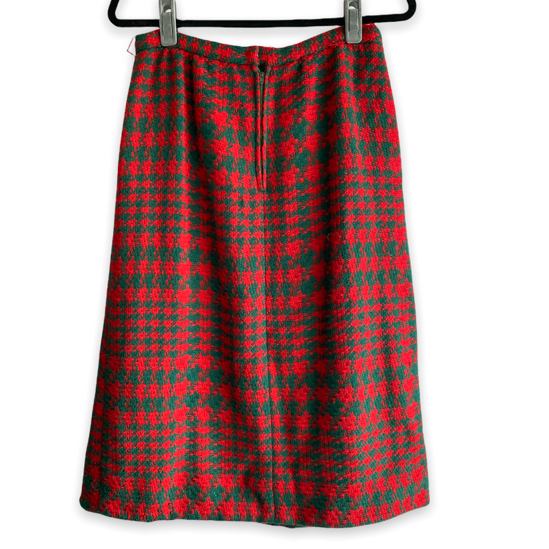 Red Green Herringbone Pleated Skirt