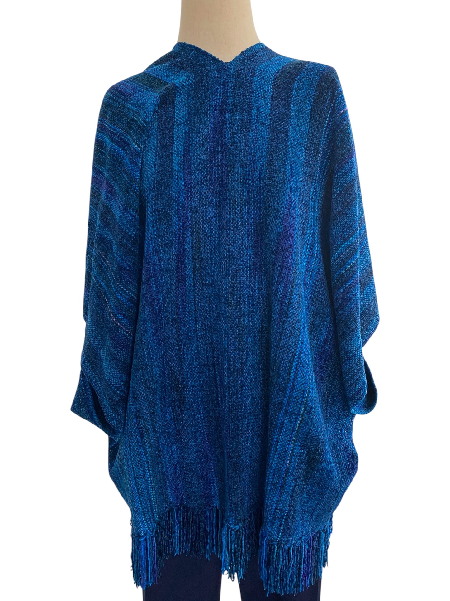 Blue Silk Chenille Shawl Fringe