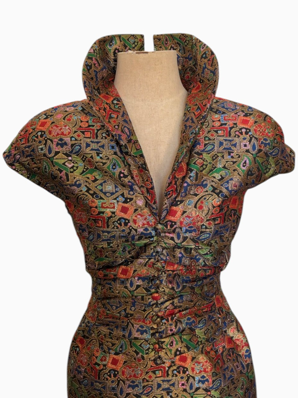 60s Fitted Gold Lamé Brocade Dress