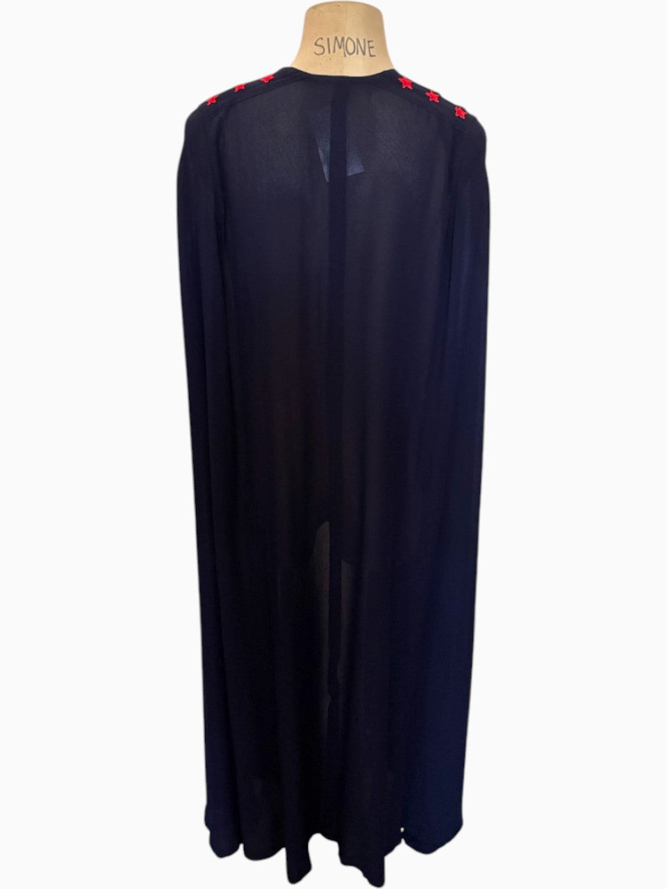 Elegant Navy Blue Crepe Cape Red Star Epaulettes