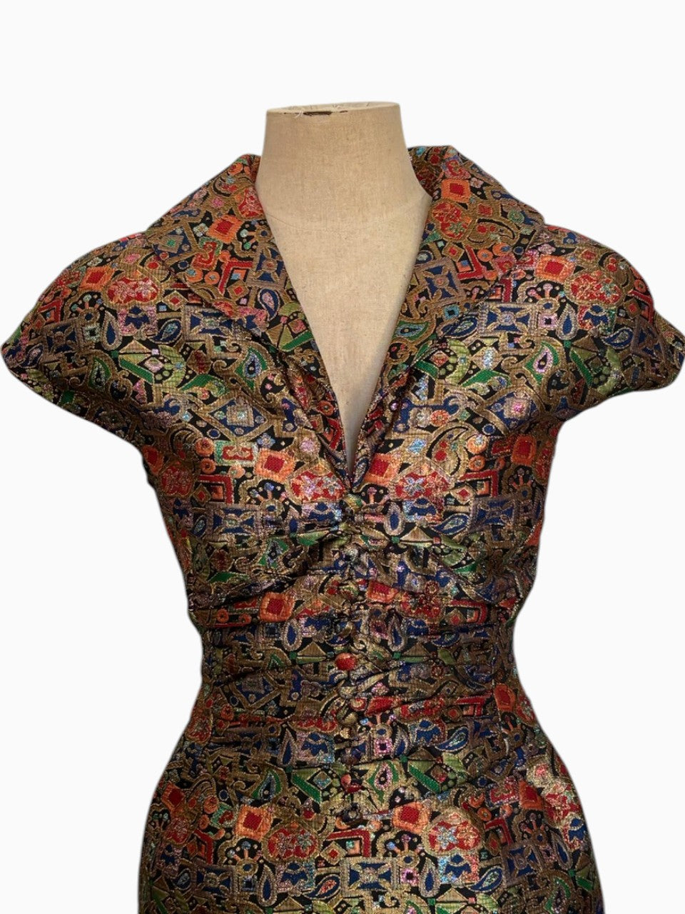60s Fitted Gold Lamé Brocade Dress