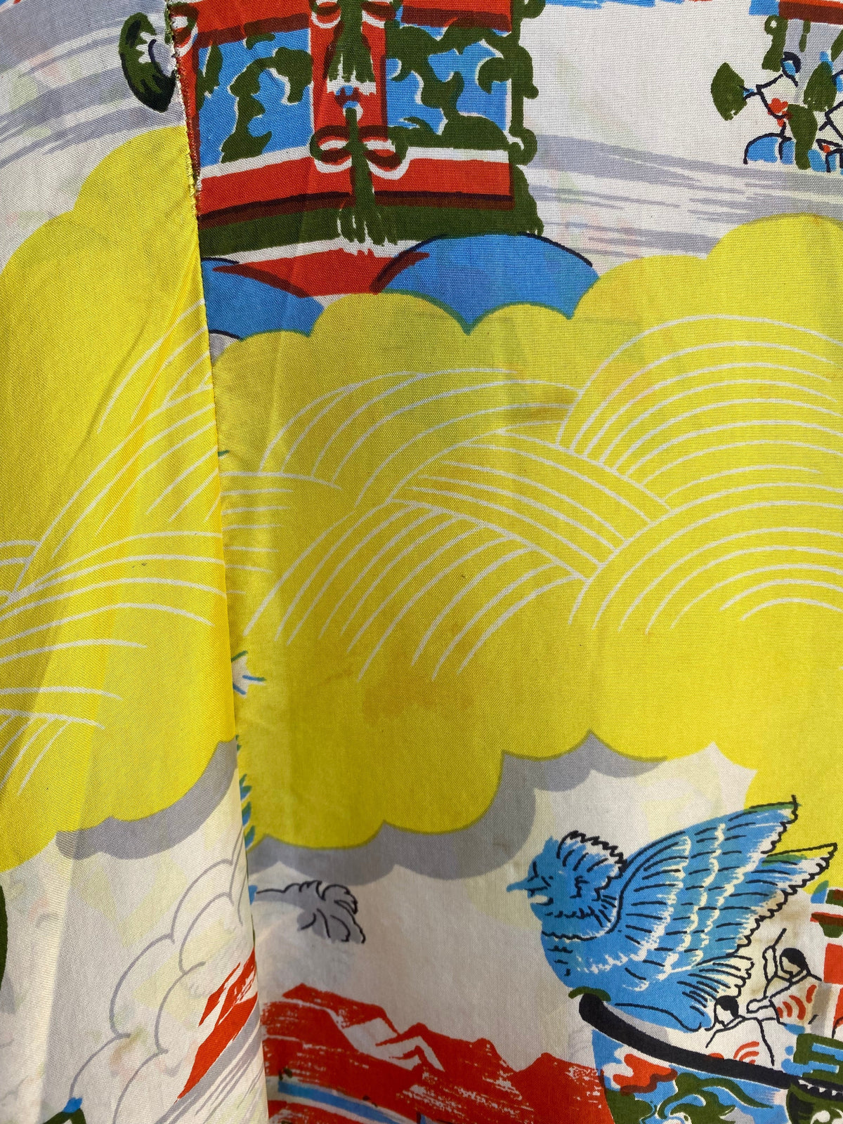 1940s 50s Yellow Pake Muu Dress Novely Print